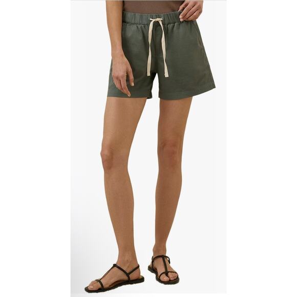 Pact Army Green Daily Twill Drawstring Elastic Waist Shorts Small Organic Cotton - Picture 2 of 8